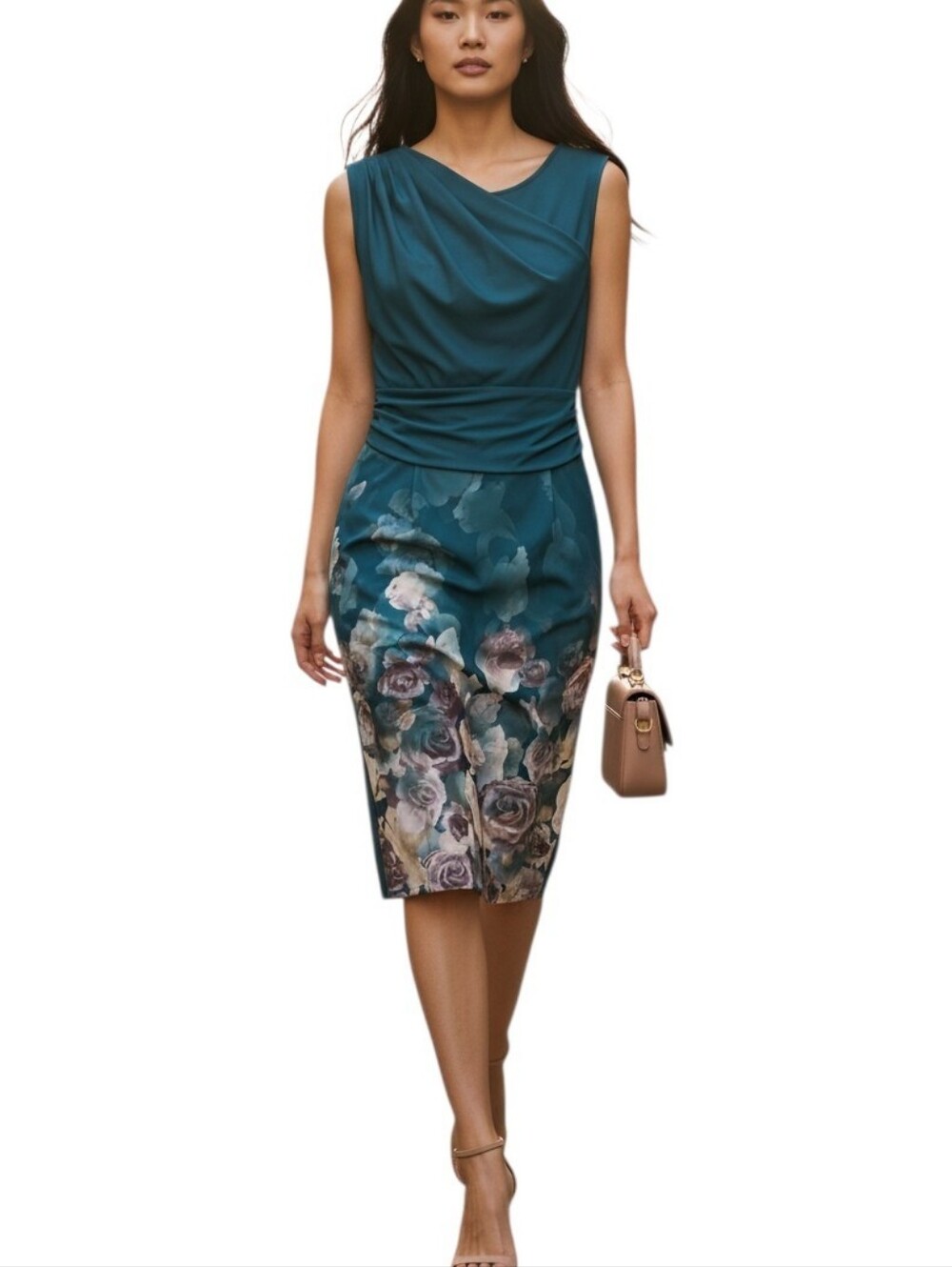 Vfemage Emerald Green Floral Sheath Dress